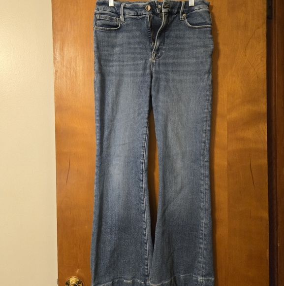 Good American Good Legs Flare Deep V Back Medium Wash Jeans Size 10/30 - Picture 1 of 4